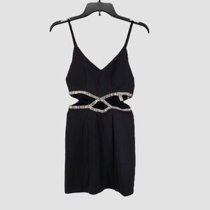 Speechless Juniors Size 3 Black Rhinestone Cutout Mini Dress DB0202DNE New